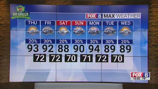 20% chance of rain Thursday; high of 93