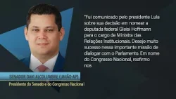 Davi Alcolumbre deseja sucesso à nova ministra das Relações Institucionais