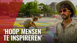 Schilderij van 700 m2 op basketbalveld Museumplein