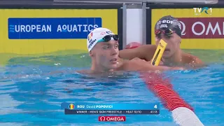 David Popovici s-a calificat în semifinalele probei de 100 m liber la CE de Nataţie 2026 (@TVR1)