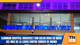 Roosevelt Hospital illuminated in pink at the start of Breast Cancer Awareness Month