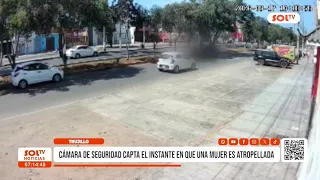 Trujillo: Security camera captures the moment a woman is struck by a car