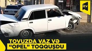 Tovuzda iki avtomobil toqquşdu: maşınlara ciddi ziyan dəydi
