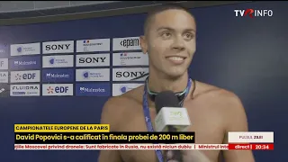 Interviu cu David Popovici, după calificarea în finala probei de 200 m la CE de Nataţie 2026