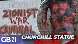 ‘DISGUSTING!’ | Winston Churchill statue DEFACED by activists in Parliament Square ‘DISGUSTING!’ | Winston Churchill statue DEFACED by activists in Parliament Square