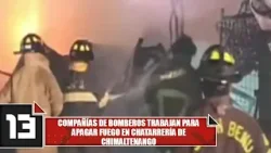 Compañías de bomberos trabajan para apagar fuego en chatarrería de Chimaltenango