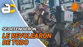 They chased away a THIEF with BOILING WATER and CASES OF BEER after being THREATENED with a knife