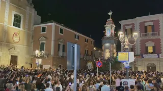 The triumphal chariot for the Our Lady of Sovereto festival under construction in Terlizzi