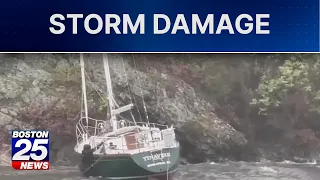 Nor’easter sends sailboats ashore as powerful winds pound Massachusetts coast