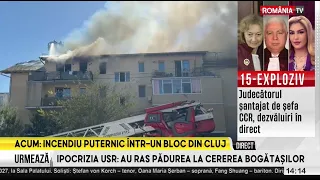 Strong fire in Cluj. The roof of a block of flats is engulfed in flames