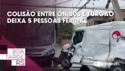 Colisão entre ônibus e furgão deixa 5 pessoas feridas