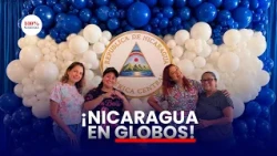 Artista de Masaya crea impresionante bandera de Nicaragua con globos en Miami