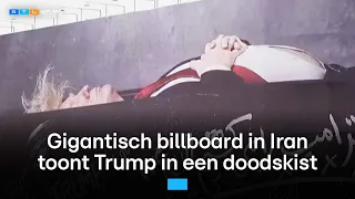 Gigantisch billboard in Iran laat Trump in een doodskist zien | RTL Nieuws
