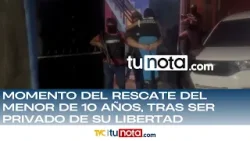 Momento del rescate del menor de 10 años, tras ser privado de su libertad hoy en Taulabé