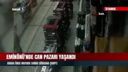 Eminönü'nde Can Pazarı Yaşandı | Araba Önce Motora Sonra Dükkana Çarptı Eminönü'nde Can Pazarı Yaşandı | Araba Önce Motora Sonra Dükkana Çarptı