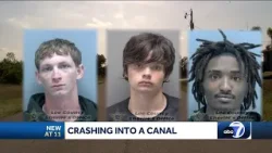 Three car burglary suspects arrested after crashing car into canal during chase in Lee County