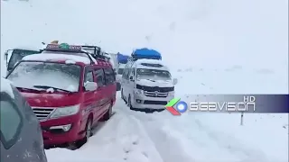 Passengers trapped in the snowfall. Dozens of vehicles remain stranded.
