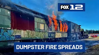 Crews find burning warehouse and railroad car when responding to dumpster fire in Vancouver