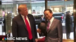 Donald Trump welcomes former Japanese prime minister to New York