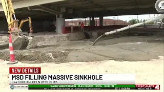 Sinkhole repairs in downtown on track for potential I-44 weekend reopening