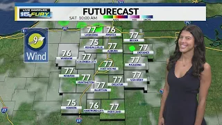 Partly cloudy with clouds clearing this evening