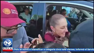 Claudia Sheinbaum is welcomed by dozens of people upon her arrival in Acapulco