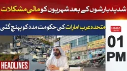 HUM News Headlines 01 PM | UAE Government Starts Helping Citizens Who Effects by Rain | Breaking