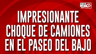 Impresionante choque de camiones en el Paseo del Bajo