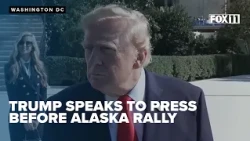 President Trump speaks to reporters before Alaska rally