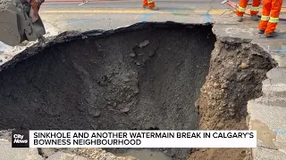 Sinkhole and watermain break in Calgary’s Bowness neighbourhood