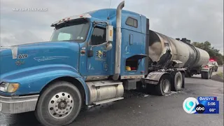 Tanker truck fire on I-81 in Marathon