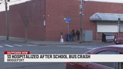 10 children, 3 adults hospitalized after school bus crash in Bridgeport