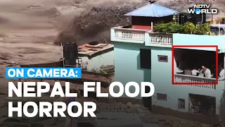 Nepal Flood Panic | On Camera: People Stranded Over Rooftop As Raging Floodwaters Come Crashing