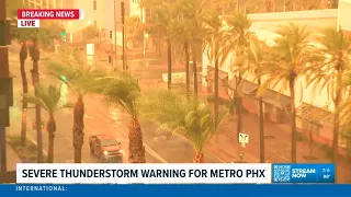 Heavy wind and rain, lightning in downtown Phoenix