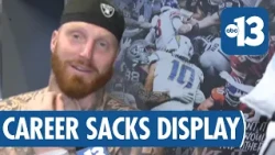 Raiders' Crosby showcases unique locker filled with career sacks and cleats
