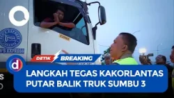 Momen Kakorlantas Putar Balik Truk Sumbu 3 Demi Kelancaran Arus Balik