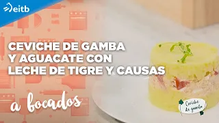 BITE BY BITE: Shrimp and avocado ceviche with leche de tigre and causas