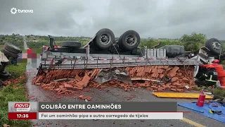 Water truck and brick truck collide on the road