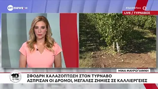 Σφοδρή χαλαζοπτωση στον Τύρναβο - Άσπρισαν οι δρόμοι, μεγάλες ζημιές σε καλλιέργειες