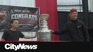 Stanley Cup Champion Jordan Martinook brings the cup to Leduc