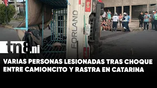 Camioncito se vuelca tras ser impactado por una rastra en la rotonda de Catarina, Masaya