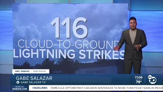 More than 116 lightning strikes in San Diego County mountains, with more expected tonight