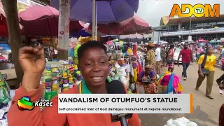 Vandalism of Otumfuo's Statue: Self-proclaimed man of God damages monument at Kejetia roundabout.