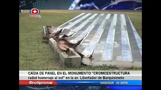 Panel falls from the “Cromoestructura radial homenaje al sol” monument on Libertador Ave. in Barq...