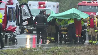 1 taken to hospital by air ambulance in critical condition after Highway 19 crash