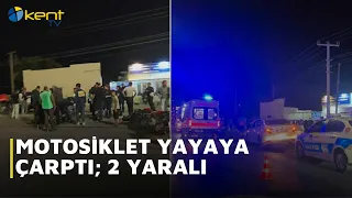 MOTORCYCLE HITS PEDESTRIAN; 2 INJURED