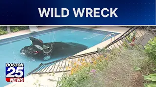Car crashes into backyard pool in Northborough, leaving homeowners stunned