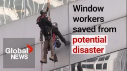 Window workers rescued after terrifying scaffolding malfunction