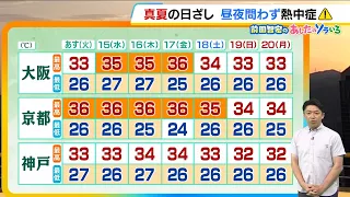 【7月14日(火)】真夏の日ざしが降り注ぐ　熱帯夜＆猛暑日で熱中症に厳重な警戒が必要に【近畿の天気】#天気 #気象