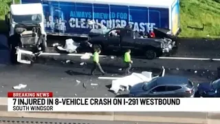 I-291 West remains shut down in South Windsor hours after 8-vehicle crash